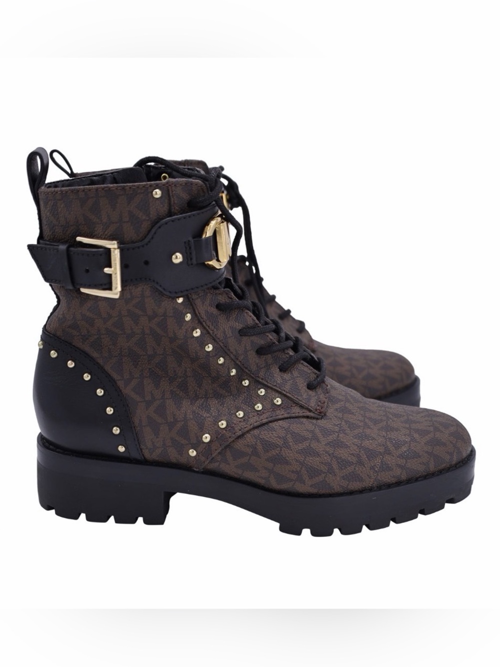 Michael Kors Kincaid Logo Studded Combat Boot Brown/Black 6.5